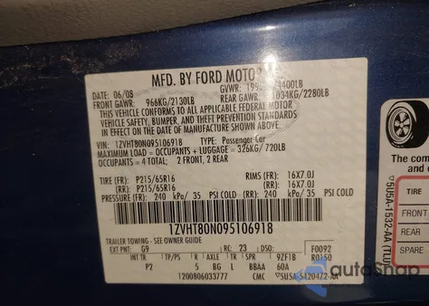 2009 Ford Mustang V6/V6 Premium z USA, uszkodzony, nr VIN 1ZVHT80N095106918